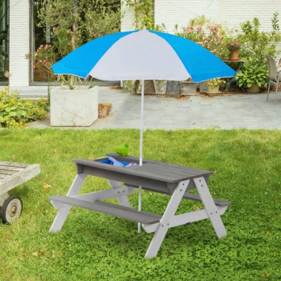 Wooden Kids Picnic Table, Sand and Table with, Activity Table Outdoor Backyard Patio