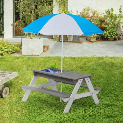 Wooden Kids Picnic Table, Sand and Table with, Activity Table Outdoor Backyard Patio