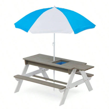 Wooden Kids Picnic Table, Sand and Table with, Activity Table Outdoor Backyard Patio