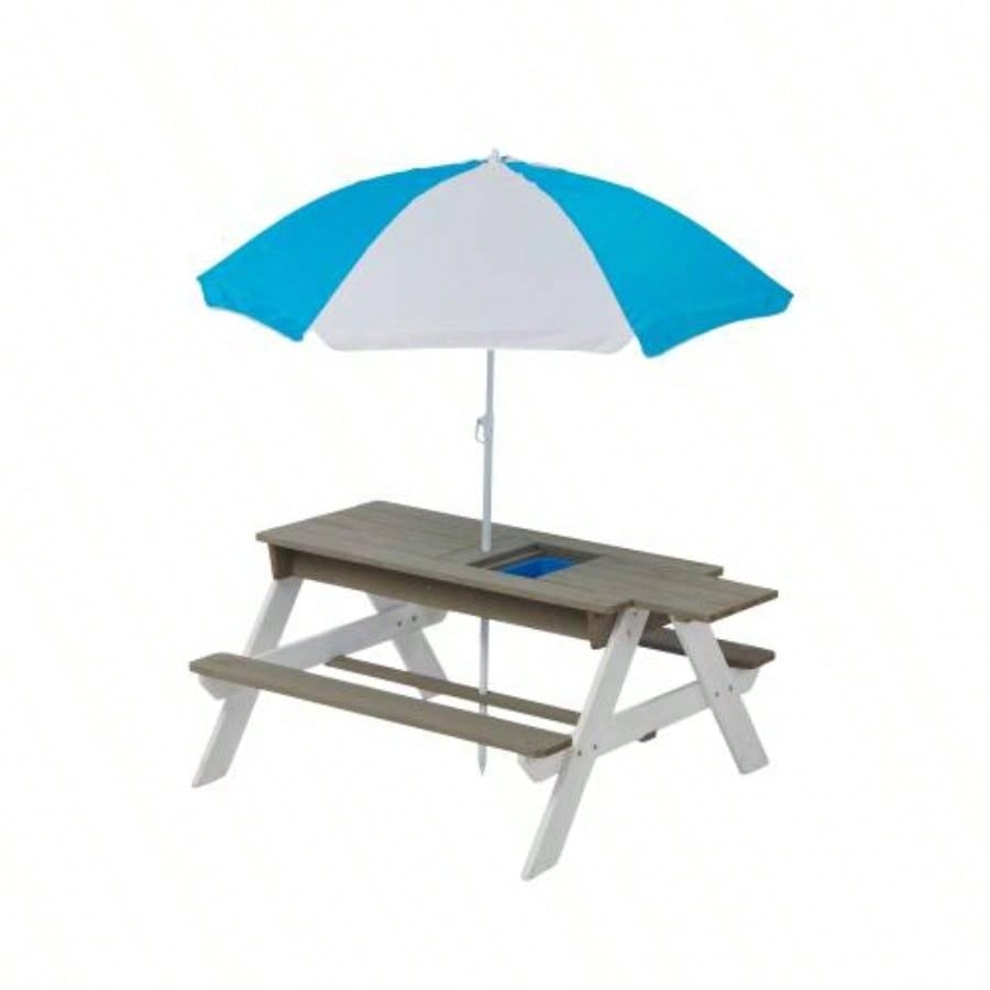 Wooden Kids Picnic Table, Sand and Table with, Activity Table Outdoor Backyard Patio