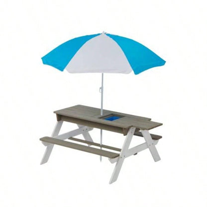 Wooden Kids Picnic Table, Sand and Table with, Activity Table Outdoor Backyard Patio