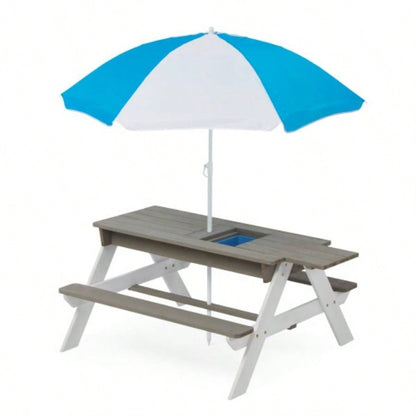 3 - in - 1 Kids Outdoor Wooden Picnic Table With, Convertible Sand Wate, Gray ASTM CPSIA CERTIFICATION