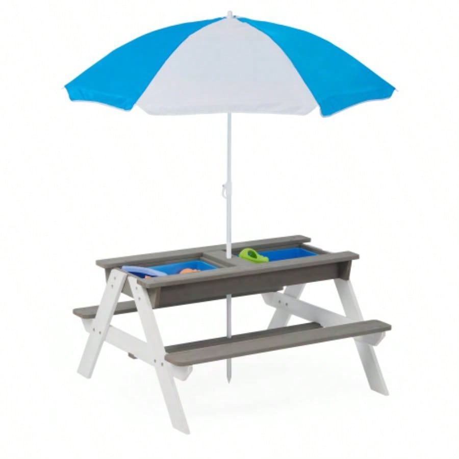 3 - in - 1 Kids Outdoor Wooden Picnic Table With, Convertible Sand Wate, Gray ASTM CPSIA CERTIFICATION