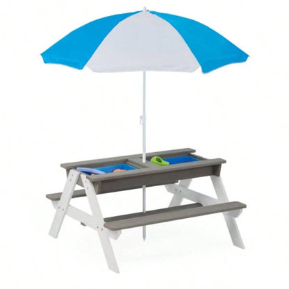 3 - in - 1 Kids Outdoor Wooden Picnic Table With, Convertible Sand Wate, Gray ASTM CPSIA CERTIFICATION