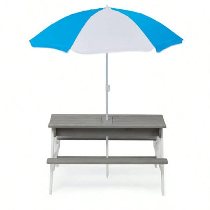 3 - in - 1 Kids Outdoor Wooden Picnic Table With, Convertible Sand Wate, Gray ASTM CPSIA CERTIFICATION