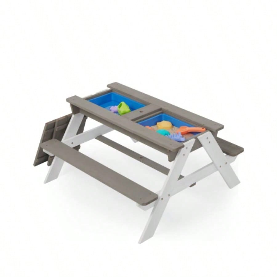 3 - in - 1 Kids Outdoor Wooden Picnic Table With, Convertible Sand Wate, Gray ASTM CPSIA CERTIFICATION