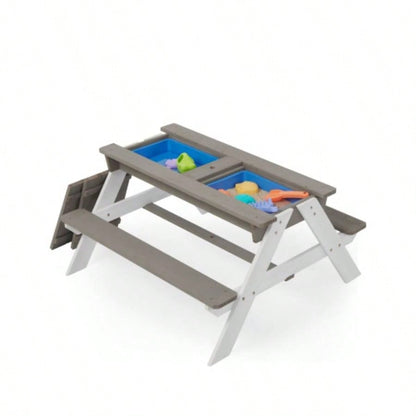 3 - in - 1 Kids Outdoor Wooden Picnic Table With, Convertible Sand Wate, Gray ASTM CPSIA CERTIFICATION