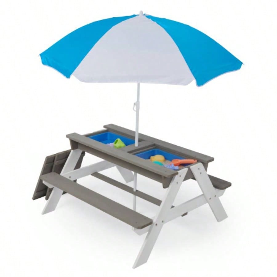 3 - in - 1 Kids Outdoor Wooden Picnic Table With, Convertible Sand Wate, Gray ASTM CPSIA CERTIFICATION