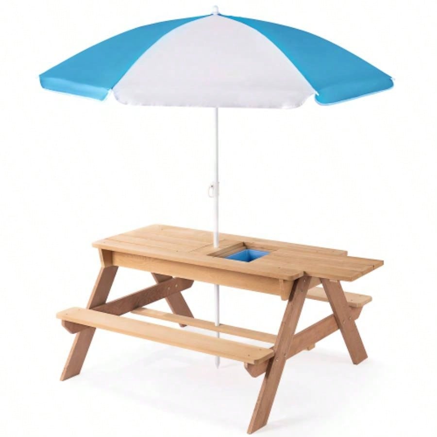 3 - in - 1 Kids Outdoor Wooden Picnic Table With, Convertible Sand Wate, Gray ASTM CPSIA CERTIFICATION