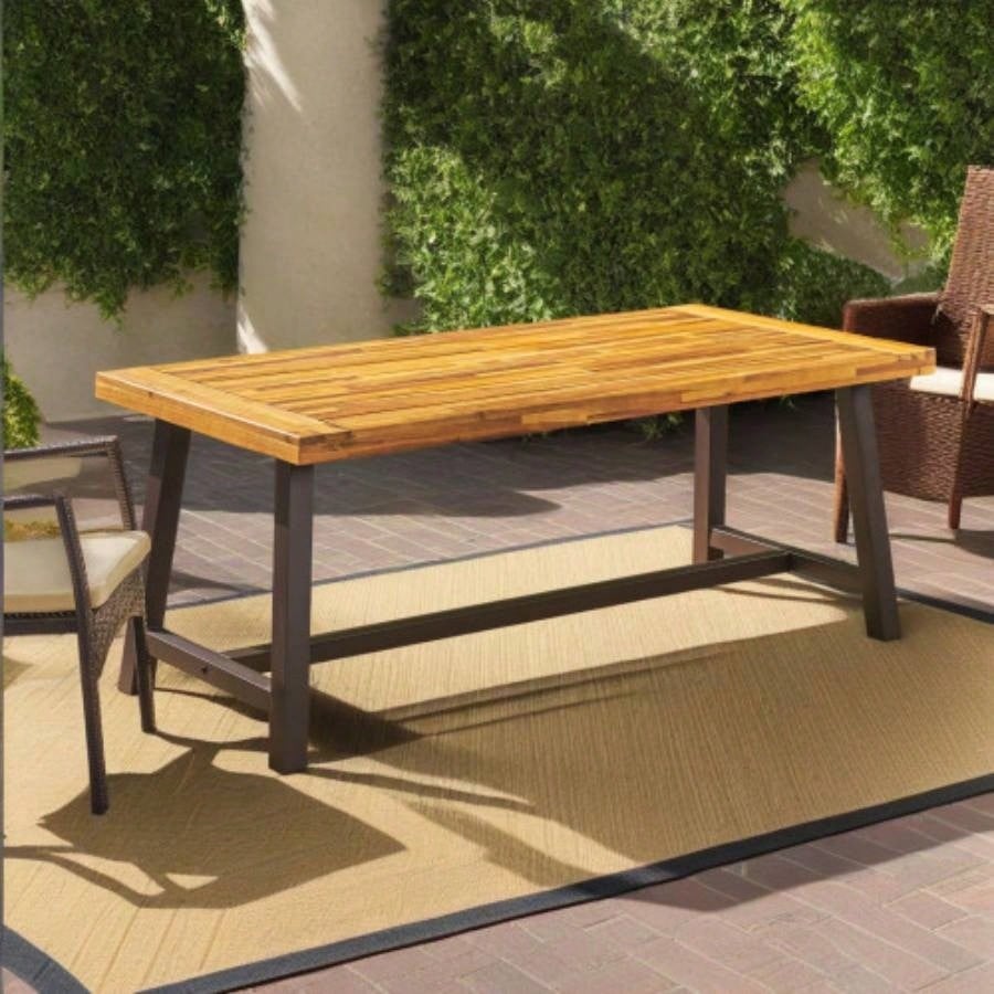 Carlie Outdoor Sandblast Finished Dining Table with Rustic Metal Finished Iron