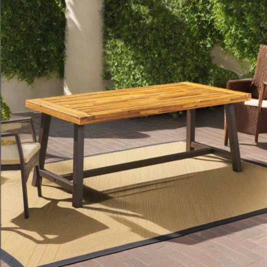 Carlie Outdoor Sandblast Finished Dining Table with Rustic Metal Finished Iron