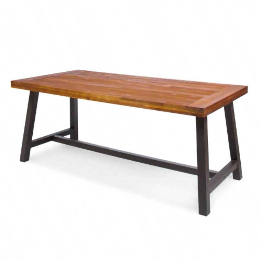 Carlie Outdoor Sandblast Finished Dining Table with Rustic Metal Finished Iron