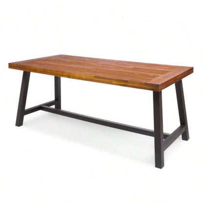 Carlie Outdoor Sandblast Finished Dining Table with Rustic Metal Finished Iron