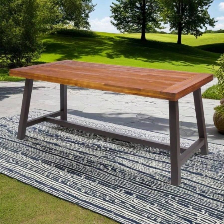 Carlie Outdoor Sandblast Finished Dining Table with Rustic Metal Finished Iron