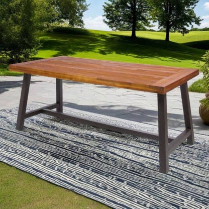 Carlie Outdoor Sandblast Finished Dining Table with Rustic Metal Finished Iron