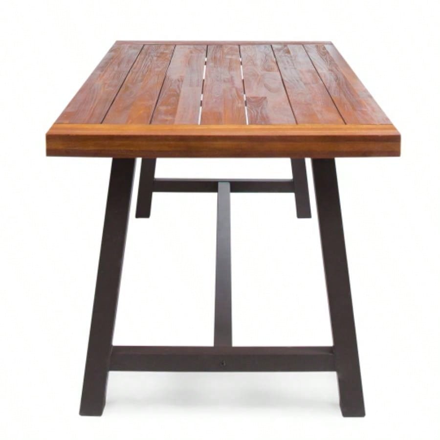 Carlie Outdoor Sandblast Finished Dining Table with Rustic Metal Finished Iron