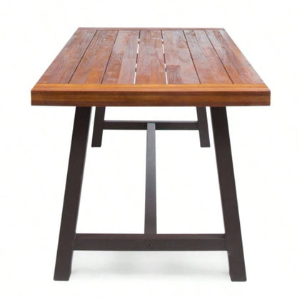 Carlie Outdoor Sandblast Finished Dining Table with Rustic Metal Finished Iron