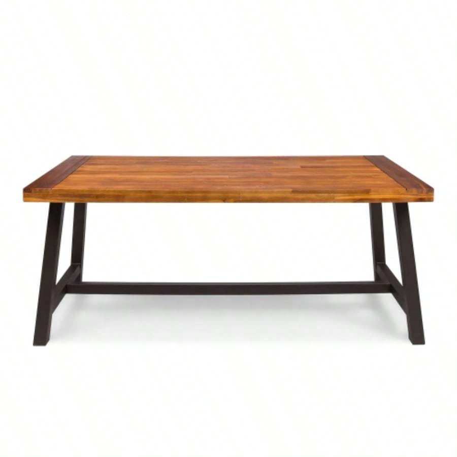 Carlie Outdoor Sandblast Finished Dining Table with Rustic Metal Finished Iron
