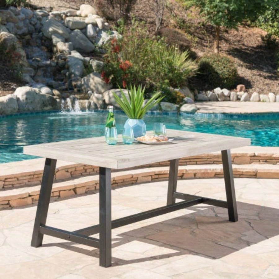 Carlie Outdoor Sandblast Finished Dining Table with Rustic Metal Finished Iron