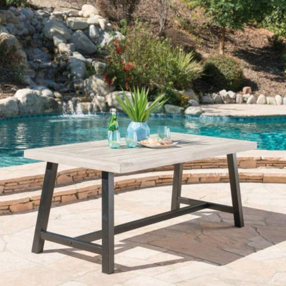 Carlie Outdoor Sandblast Finished Dining Table with Rustic Metal Finished Iron