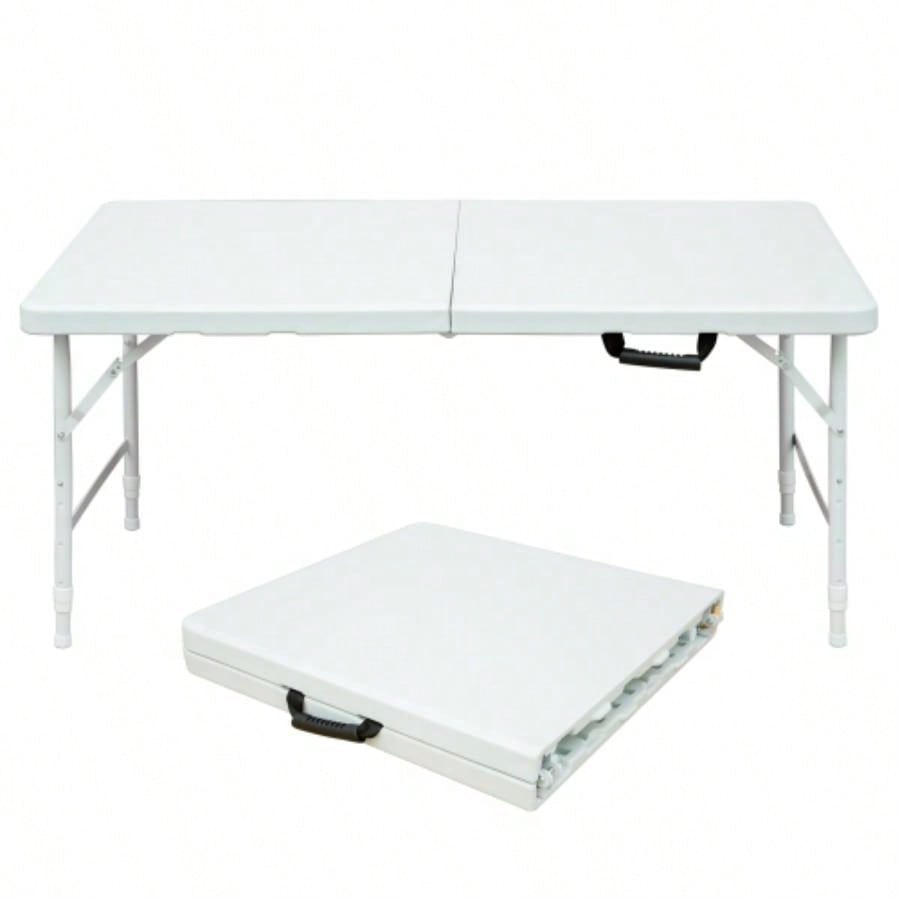 4ft Portable Folding Table IndoorOutdoor Maximum Weight 135KG Foldable Table Camping White