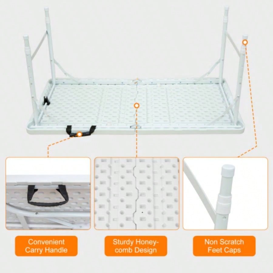 4ft Portable Folding Table IndoorOutdoor Maximum Weight 135KG Foldable Table Camping White