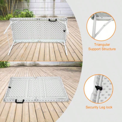 4ft Portable Folding Table IndoorOutdoor Maximum Weight 135KG Foldable Table Camping White