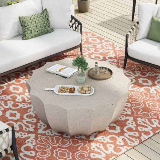 35.43 Modern Outdoor and Indoor Waterproof Coffee Table, Durable MgO Cement Design, Suitable Terraces, Gardens, Backyards and Living Rooms White