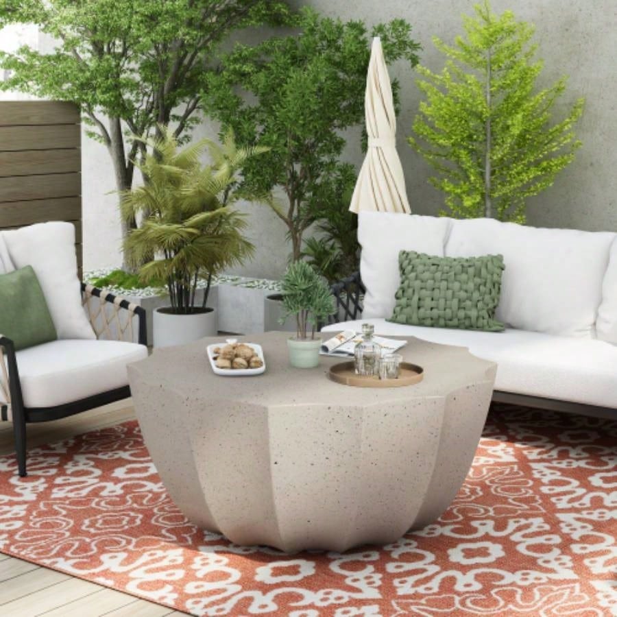 35.43 Modern Outdoor and Indoor Waterproof Coffee Table, Durable MgO Cement Design, Suitable Terraces, Gardens, Backyards and Living Rooms White