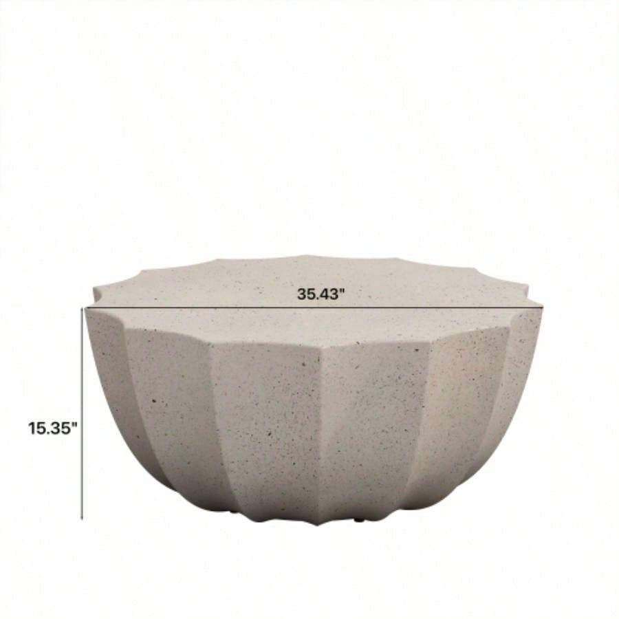 35.43 Modern Outdoor and Indoor Waterproof Coffee Table, Durable MgO Cement Design, Suitable Terraces, Gardens, Backyards and Living Rooms White