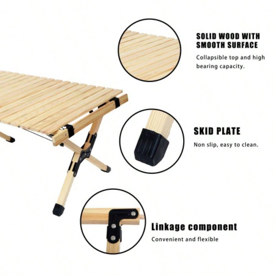 Portable Foldable Outdoor Picnic Table - Natural Beech Wood Camping Table with X - Frame Design - Small Sizes