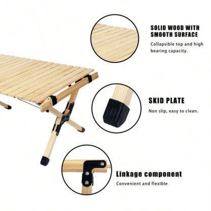 Portable Foldable Outdoor Picnic Table - Natural Beech Wood Camping Table with X - Frame Design - Small Sizes