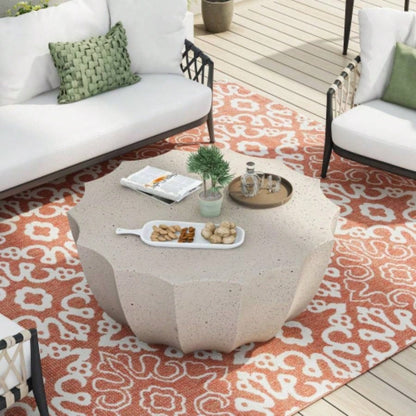 35.43 Modern Outdoor and Indoor Waterproof Coffee Table, Durable MgO Cement Design, Suitable Terraces, Gardens, Backyards and Living Rooms White