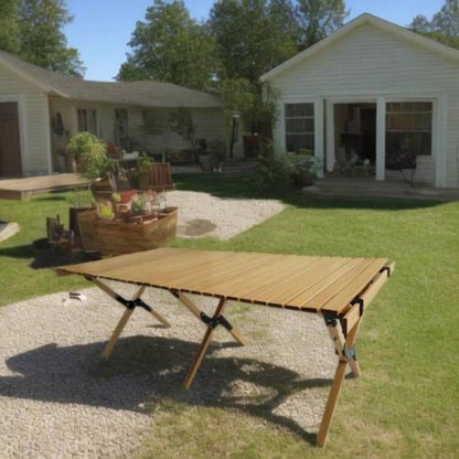 Multi - Function Wooden Foldable Portable Patio Dining Table, NaturalIndoor and outdoor universal, Natural
