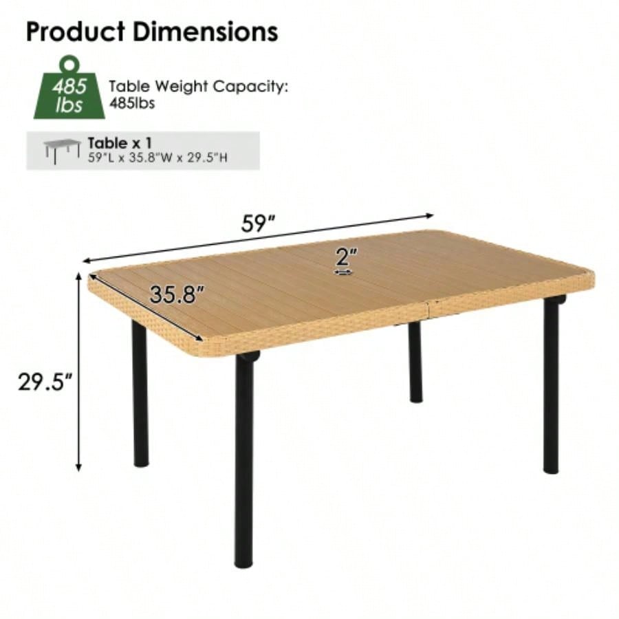 59 Outdoor Patio Dining Table, Polywood Tabletop with Hole, Iron, Rectangular Dining Table Garden, Backyard, Porch