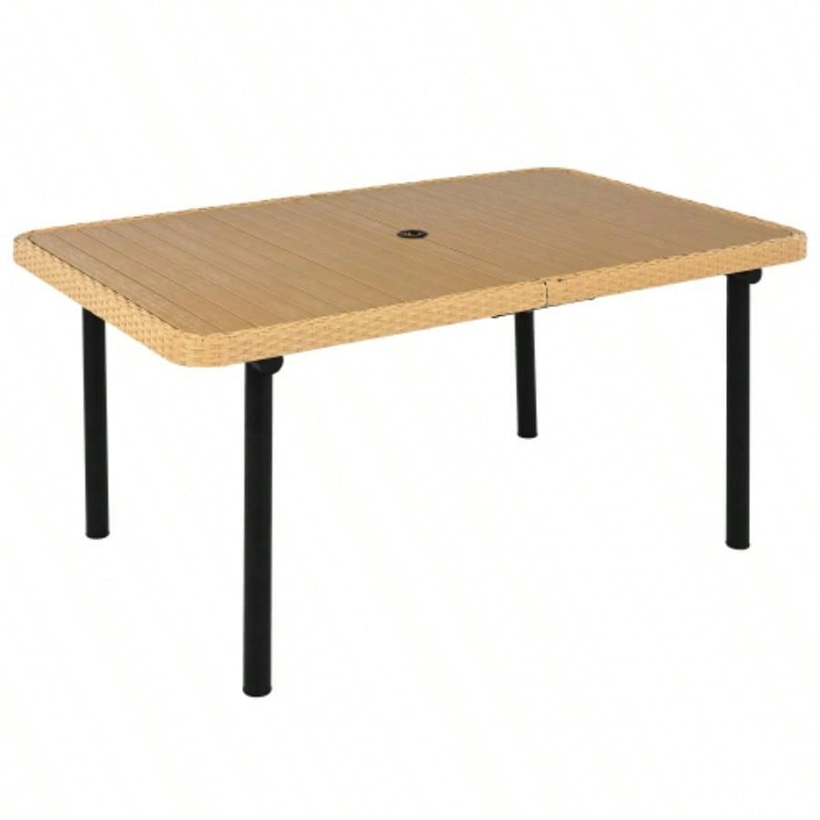 59 Outdoor Patio Dining Table, Polywood Tabletop with Hole, Iron, Rectangular Dining Table Garden, Backyard, Porch