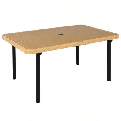 59 Outdoor Patio Dining Table, Polywood Tabletop with Hole, Iron, Rectangular Dining Table Garden, Backyard, Porch