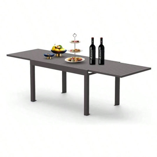 Large Extendable Patio Dining Table, Aluminum Metal Indoor Outdoor 53 106 Adjustable 6 - 8 Person Rectangular Table Porch Backyard Balcony Garden Dark - Brown, 1 Table
