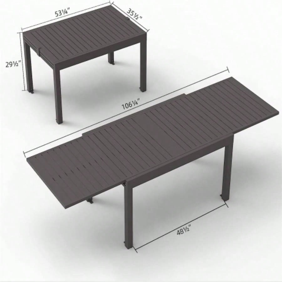 Large Extendable Patio Dining Table, Aluminum Metal Indoor Outdoor 53 106 Adjustable 6 - 8 Person Rectangular Table Porch Backyard Balcony Garden Dark - Brown, 1 Table