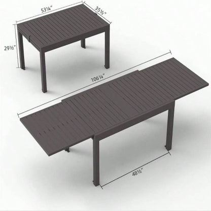 Large Extendable Patio Dining Table, Aluminum Metal Indoor Outdoor 53 106 Adjustable 6 - 8 Person Rectangular Table Porch Backyard Balcony Garden Dark - Brown, 1 Table
