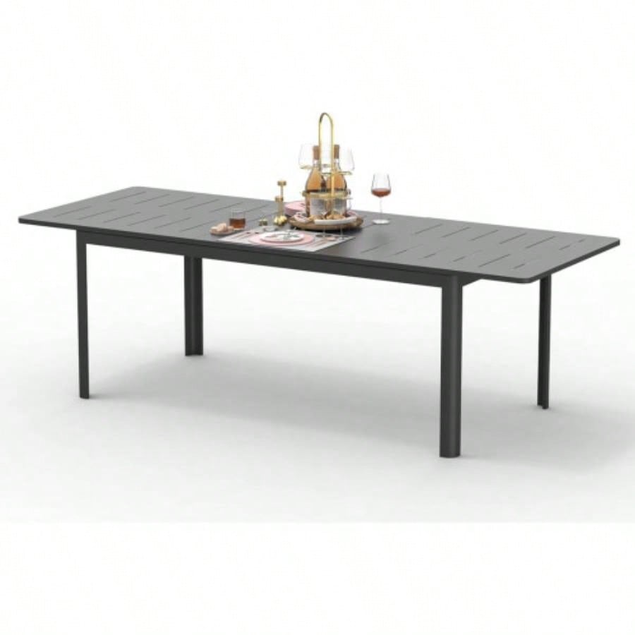 Large Extendable Patio Dining Table, Aluminum Metal Indoor Outdoor 53 106 Adjustable 6 - 8 Person Rectangular Table Porch Backyard Balcony Garden Dark - Brown, 1 Table