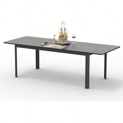 Large Extendable Patio Dining Table, Aluminum Metal Indoor Outdoor 53 106 Adjustable 6 - 8 Person Rectangular Table Porch Backyard Balcony Garden Dark - Brown, 1 Table