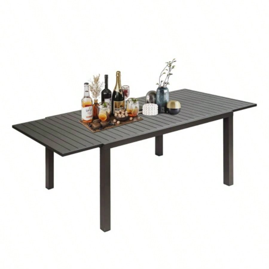 Large Extendable Patio Dining Table, Aluminum Metal Indoor Outdoor 53 106 Adjustable 6 - 8 Person Rectangular Table Porch Backyard Balcony Garden Dark - Brown, 1 Table