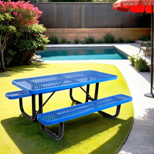 6 ft. Rectangular Outdoor Steel Picnic Table with pole in Blue