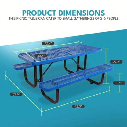6 ft. Rectangular Outdoor Steel Picnic Table with pole in Blue