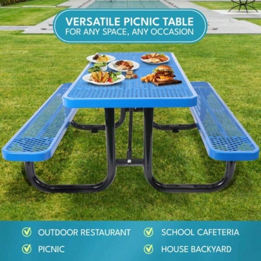 6 ft. Rectangular Outdoor Steel Picnic Table with pole in Blue