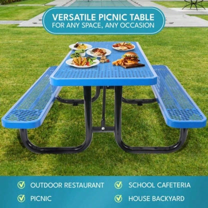 6 ft. Rectangular Outdoor Steel Picnic Table with pole in Blue
