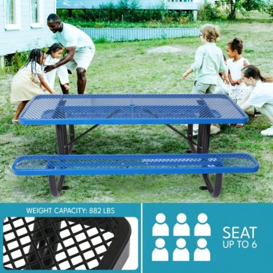 6 ft. Rectangular Outdoor Steel Picnic Table with pole in Blue