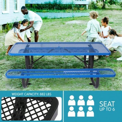 6 ft. Rectangular Outdoor Steel Picnic Table with pole in Blue