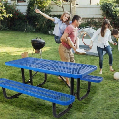 6 ft. Rectangular Outdoor Steel Picnic Table with pole in Blue